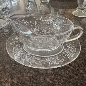 Princess House Fantasia Elegant Clear Glass Gravy Boat Set